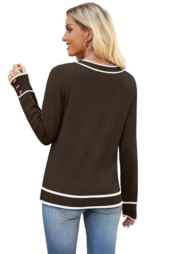 Image of WIHOLL Lightweight Sweaters for Women Long Sleeve V Neck Knit Outfits with Decorative Buttons
