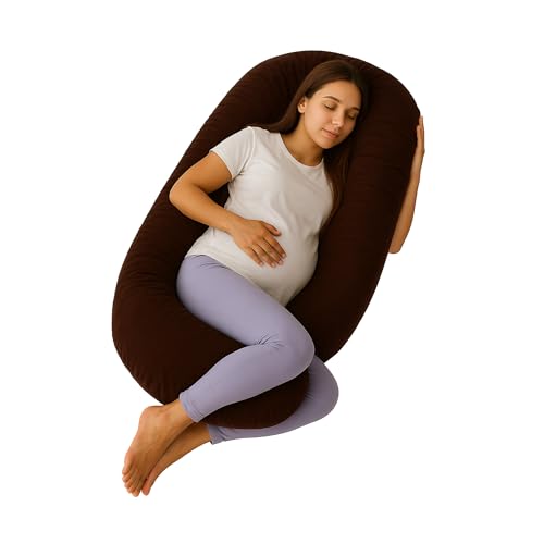 Image of Pregnancy Pillow for Women | Maternity Pillow for Pregnant Women & Newborn Feeding | Full Body Support for Back, Hips, Legs & Belly | Ergonomic Design | Polycotton Cover | Dark Brown