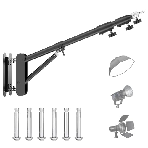 Wall Mount Boom Arm with Triangle Base, Max Length 5.9ft Adjustable Camera Mount Up to 180cm for Photography Studio Video Strobe Flash, Ring Light, Softbox, Umbrella Reflector