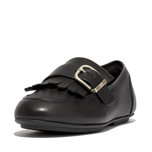 Image of FitFlop womens Allegro Fringe Buckled Leather Loafers