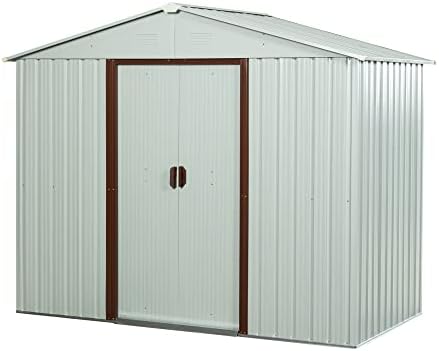 6 x 5FT Outdoor Metal Storage Shed with Lockable Sliding Doors Floor Frame Waterproof Tool Storage House UV Resistant Anti-Corrosion Metal Garden Sheds for Patio Lawn Backyard Steeple