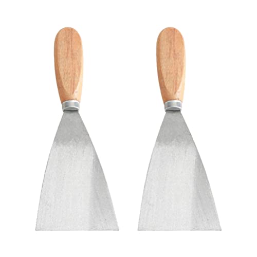 TOPBATHY 2piezas Rascadores De Pared De Acero Inoxidable Con Mango De Madera De Herramienta Multiusos Para Limpieza De Cocinas Ventanas y Superficies Compactos y Ligeros