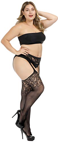 HZH Womens Fishnet Tights High Waist Plus Size Pantyhose Thigh High Stockings2