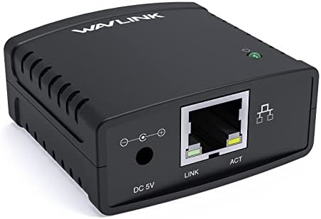 USB 2.0 Network Print Server, LAN Print Share Server for USB Printers, LPR Print Protocol 10/100Mbps Computer Print Server Adapter for Windows 7/8/8.1/XP/10/11/Vista, MacOS 10.7 or Above