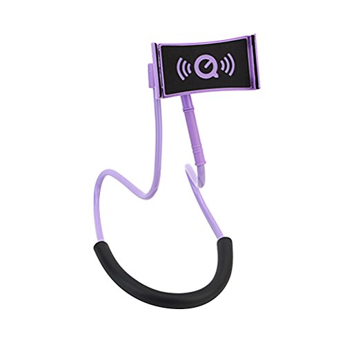 Universal Hanging on Neck Lazy Phone Holder DIY Free Rotating Stand on Table Smart Multiple Functions Mobile Phone Mount Stand Lazy Bracket (Purple)