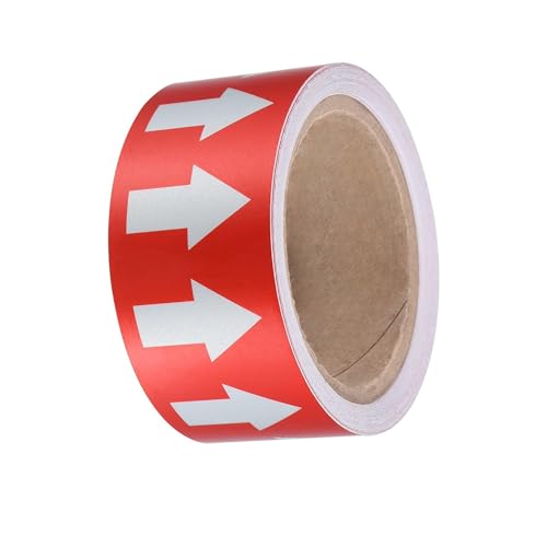 Image of Pipe Flow Arrow Tape Pipeline Arrow Stickers 2 Inch x 66 Ft (5cm x 20M) Pipe Identification Marking Arrow Labels with Reflective Strips for Pipe Flow Markers, Red /White