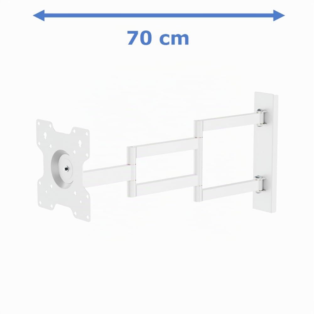 Axis XL 70 cm supporto da parete per TV, braccio girevole lungo, estensione, rotazione, inclinazione, circa 24-55 pollici - 25 kg, fino a VESA 200x200 mm, bianco