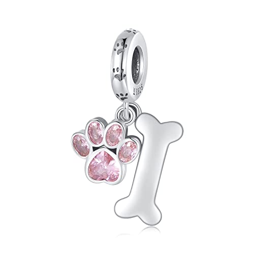 Jefanny 925 Sterling Silber Hund Pfote Charm fit für Charms Armband,Rosa Emaille Cubic Zirkonia Bead Charms Geburtstag Schmuck Geschenke