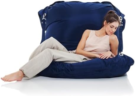 SMOOTHY Sitzsack XXL 450L – Outdoor Bodenkissen in Indigo Blau | 185 x 145 cm, 420D Nylon wasserdicht, waschbarer Bezug, Rückenstütze – für Erwachsene & Kinder