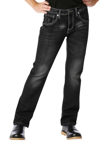 Haloumoning Boys 5-Pocket Bootcut Jeans Kids Vintage Elastic Straight Leg Denim Pants 5-14 Years