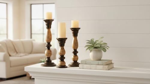 Bougeoirs noirs en bois stables pour table basse et repas rustique - 4