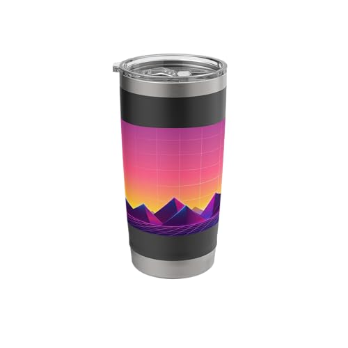 Retro Vaporwave Sunset Mountains Synthwave Grid Landscape Stainless Steel Insulated Tumbler