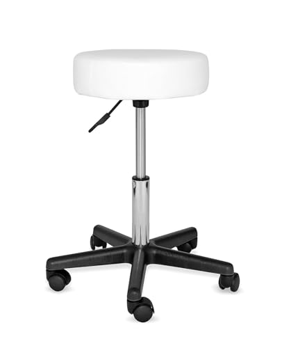 dibea Taboret na kółkach obracany o 360°, taboret roboczy z regulacją wysokości, tapicerowany, biały, 44-62 cm