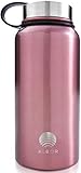 ALBOR Insulated Water Bottle with Straw - 32 oz Water Bottles - Triple Insulated Stainless Steel Water Bottles with 4 Leak-Proof Lids and 2 Straws. Reusable Water Bottle, Rose Gold