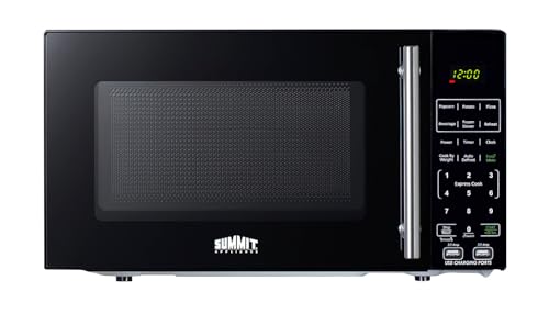 Summit Appliance SM903BSA1 Compact Microwave, Black; Built-in Power Allocator; USB Ports; Multiple Power Levels; Auto Defrost; Stainless Steel Handle; Door Window; 0.7 cu.ft Capacity; Mute Function