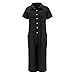 I-672 Black Ladies Casual Overalls Short Sleeve Coveralls One Piece for Women Faux Gauze Linen Long Plain Summer Fall Overalls 2026 Soft Comfy Clothes Y2K M