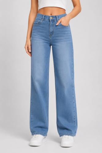 Image of Women's High Waist Straight Fit Jeans | Light Blue Denim Jeans