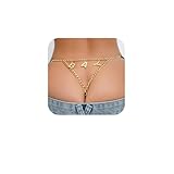 Gold Rhinestone Letters Pendant Thong Panties Summer Crystal Waist Chain Adjustable Bikini Rhinestone Thong Festival Rave G String Crystal Chain Thong Jewelry for Women Party (BAY)