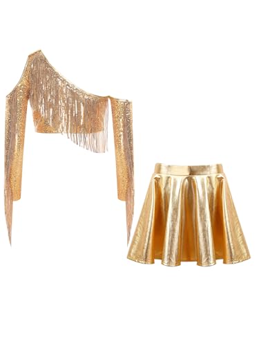 Costume performance moderne jazz or avec franges et paillettes - 6