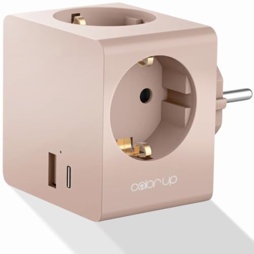 COLOR UP Steckdosenwürfel ohne Kabel 5in1 Steckdosenadapter für DE/NL/ES/SE/FR Mehrfachsteckdose für USB A/C + 3X C E/F Mehrfachstecker für Steckdose mit Überspannungsschutz & Kindersicherung