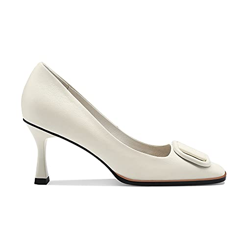 TinaCus Women's Genuine Leather Square Toe Handmade Stiletto Mid Heels Pumps Shoes with Buckle2