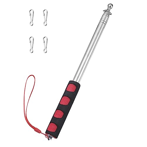 2.5 Metri Asta Telescopica per Bandiera Telescopica per della Bandiera Asta della Bandiera Acciaio Inox Asta Bandiera Telescopica con 4 Clip per Guide Turistiche Insegnanti Campeggio (Rosso)