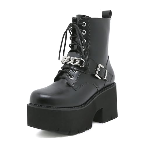 Bottines à talons épais pour femmes bout rond et zip YZCIS