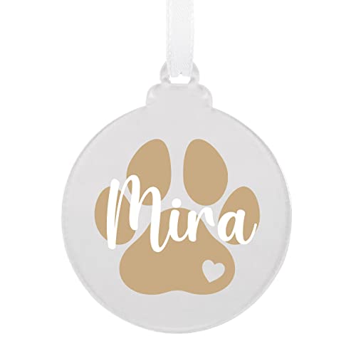 Herz & Heim® Christbaumschmuck Geschenk-Anhänger Acryl/Personalisiert mit Namen (Hundepfote)