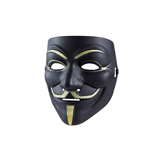 Komonee 5 x V For Vendetta Black Halloween Mask Adult Costume Party Guy Fawkes Anon Fancy Dress Outfit, Men: One Size - Image 3