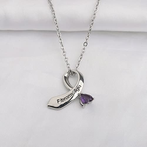 CENWA Fibromyalgia Disease Purple Ribbon Necklace Fibromyalgia Awareness Gift Purple Awareness Jewelry4