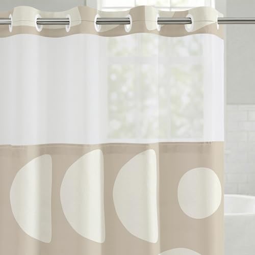 Americanflat 72x75 Hookless Shower Curtain - Water-Resistant Modern Shower Curtain with Sheer Panel, Snap-in Liner, and Durable Grommets - 100% Polyester - Warm Beige and Ivory
