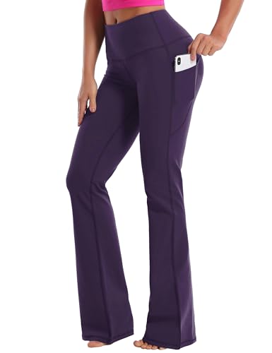 Image of BUBBLELIME 29 inch /31 inch /33 inch /35 inch /37 inch Women High Waist Bootlegs Yoga Pants Tummy Control Bootcut Workout Flared Out Pockets