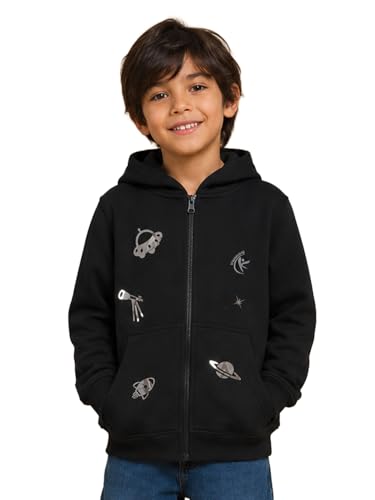 Image of Unisex Kids Solid Full Sleeve Zip Front Open Hooded Sweatshirt