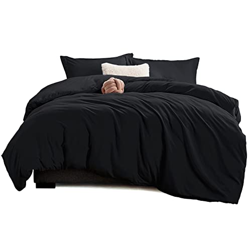 WAVVE Funda Nórdica para Cama 150/135, Funda de Microfibra para Edredón 220x240 cm con 2 Fundas para Almohada 40x75 cm, Suave y Transpirable (240x220 cm, Negro, 2pcs)