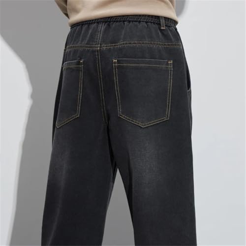 Men Drawstring Elastic Waist Loose Fit Cargo Denim Pants Wide Leg Trousers Fall-Winter Male Baggy Staight Jeans3
