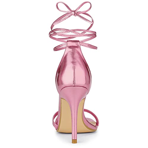 Allegra K Allegra K Women's Open Toe Lace-Up Stiletto Pink Heels Sandals 7 M US