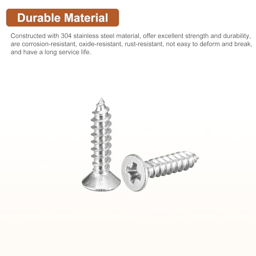 Image of DTGN 200Pcs #4x1 /2 inch Flat Head Wood Screws, 304 Stainless Steel Phillips Self Tapping Screws - Good for Woodworking, Furniture - Silver