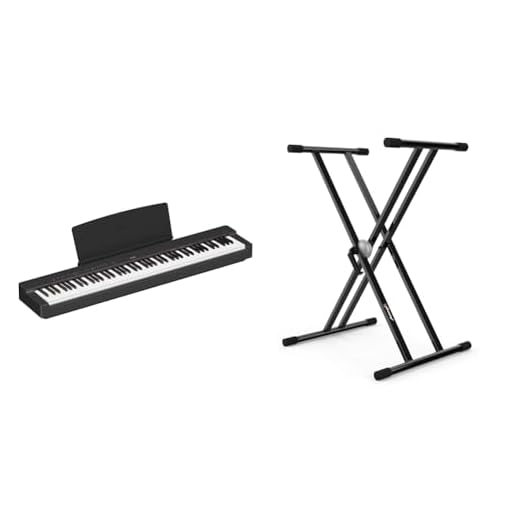 Yamaha P-225 piano digital ligero y portátil, con teclado Graded Hammer Compact & Audibax - Onyx 130 Soporte Piano - Estructura Tijera Doble - Anclajes Easy Lock