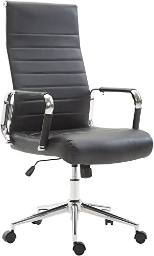 il genio online Kolumbus   Silla de oficina giratoria de piel sintética, con respaldo alto, silla de estudio, ajustable, color negro