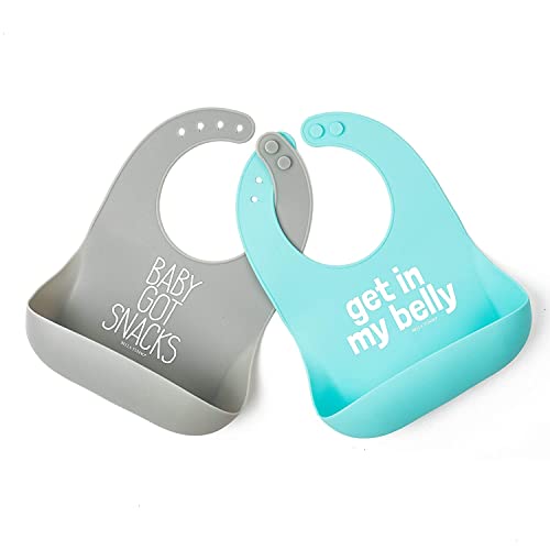 Image of Bella Tunno Wonder Bib 2pk – Waterproof Silicone Bibs for Boys & Girls, Non-toxic & BPA Free Silicone Baby Bibs & Toddler Bibs with Adjustable Neck, Easy to Clean (Belly & Got Snacks)