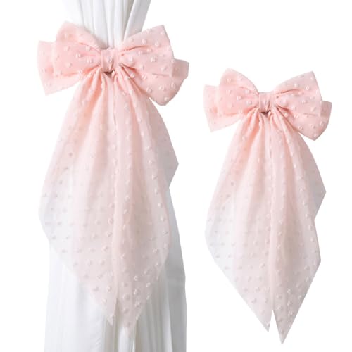2PCS Bow Curtain Tiebacks, Sweet Lace Curtain Holdbacks with Buckle for Home Bedroom Wedding Party Decoration