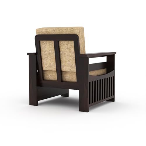 Image of Sheesham Wooden 1 Seater Sofa for Living Room | Rosewood 1 Seater Cushion Sofa Side Half Moon Rack | Solid Wood Sofa Set for Lounge (1 Seater,Walnut)