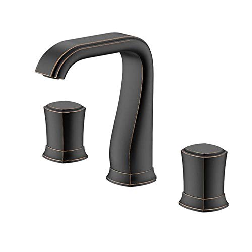 Grifo bimando de lavabo en latón cromado con 3 orificios para agua fría y caliente en baño elegante