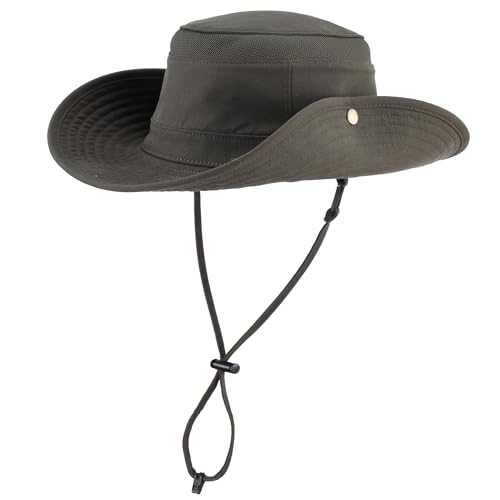 Image of Home Prefer UPF 50+ Wide Brim Sun Hat Mesh Crown Foldable Cotton Bucket Cowboy Hat for Men Safari Golf Fishing Beach Garden