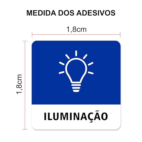 Kit de Etiquetas Adesivas para Quadro de Distribuição Força Energia, 80 Unidades, 1,8 x 1,8 cm, Azul