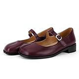 VOZTOLLS Tabi Mary Jane - Zapatos de tacón para mujer, puntera dividida, con hebilla en el tobillo, cómodos, informales, elegantes, para fiesta, escuela, trabajo, zapatos de tacón, Borgoña mate., 40