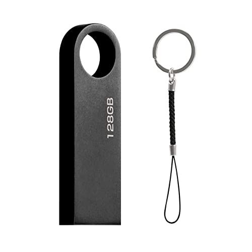 Pen Drive 128GB, Mini Memorias USB 128GB USB Unidad Flash Memoria Stick 128 GB con Llavero Colgante para Computadoras, Tabletas y Otros Dispositivos…(Negro)