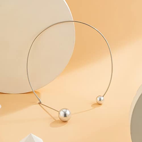 Silver Double Simulated-Pearl Open Choker Necklace Elegant Cuff Collar Necklace Statement Costume Party Jewelry Accessories For Women And Girls #TOP2