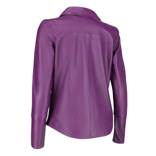 Jild Casual Shirt Leather Jacket Women - Long Sleeve Snap Button Down Soft Lambskin Leather Shacket Regular and Plus Size4