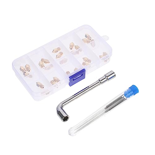 SOLUSTRE 3d Printer Nozzle Including Cleaning Needles and Wrench Replacement Kit with Brass and Stainless Steel Nozzles 